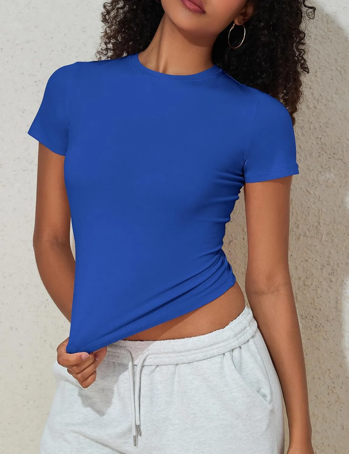 PrettyGuide Women's Crew Neck Short Sleeve Summer Basic Tee Tight Fit Cotton Jersey T Shirt Y2K Going Out Tops