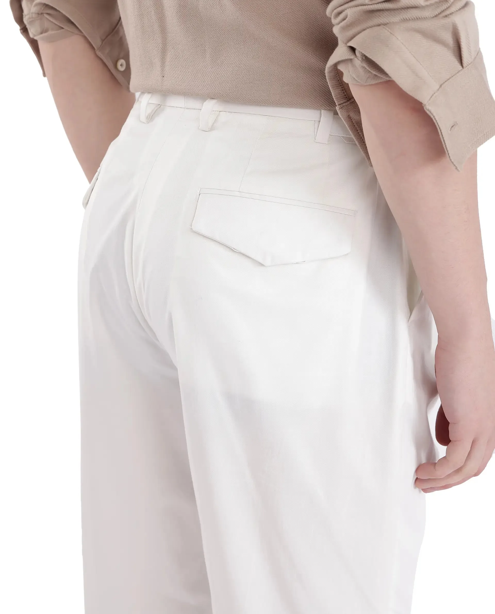 Rare Rabbit Men Lewit Off White Cotton Fabric Adjustable Waistband Pleated Regular Fit Solid Trouser