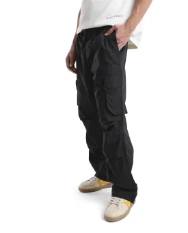 Rare Rabbit Men's Parc Black Parachute Fabric Regular Fit Multipocketed Cargo Style Trouser
