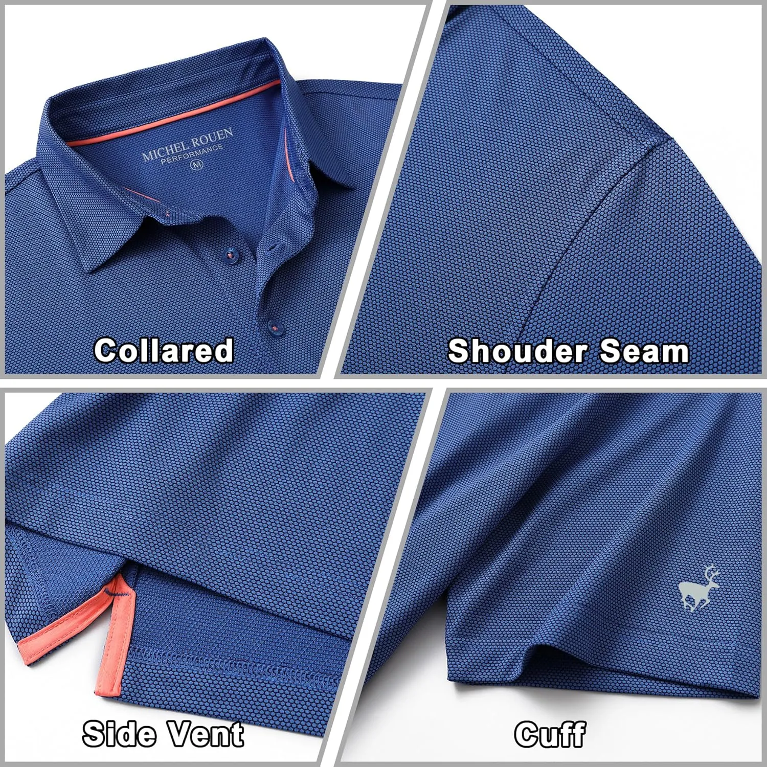 Rouen Mens Polo Shirts Short Sleeve Soft Lightweight Performance Dry Fit Jacquard Casual Collared Golf Polo Shirts for Men