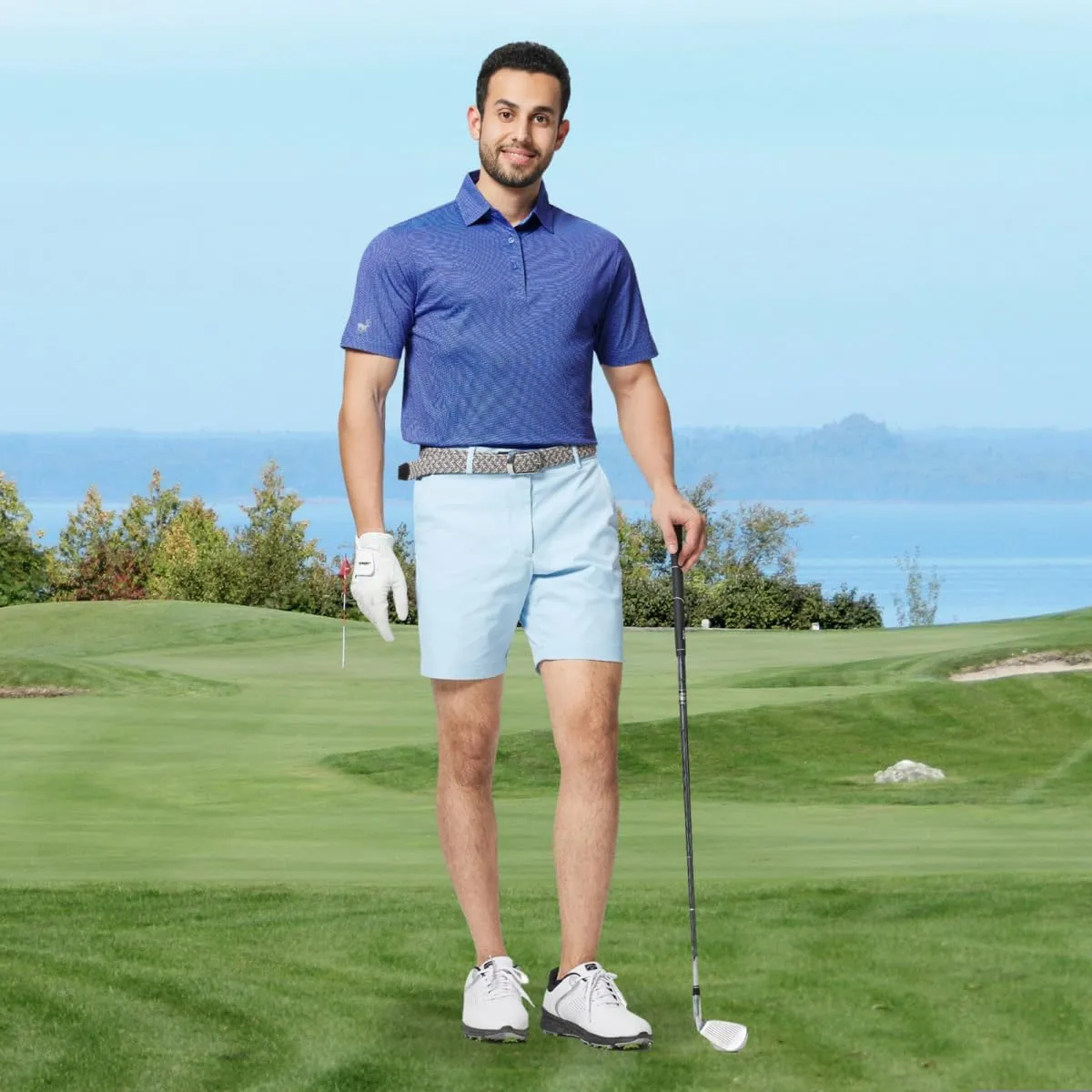 Rouen Mens Polo Shirts Short Sleeve Soft Lightweight Performance Dry Fit Jacquard Casual Collared Golf Polo Shirts for Men