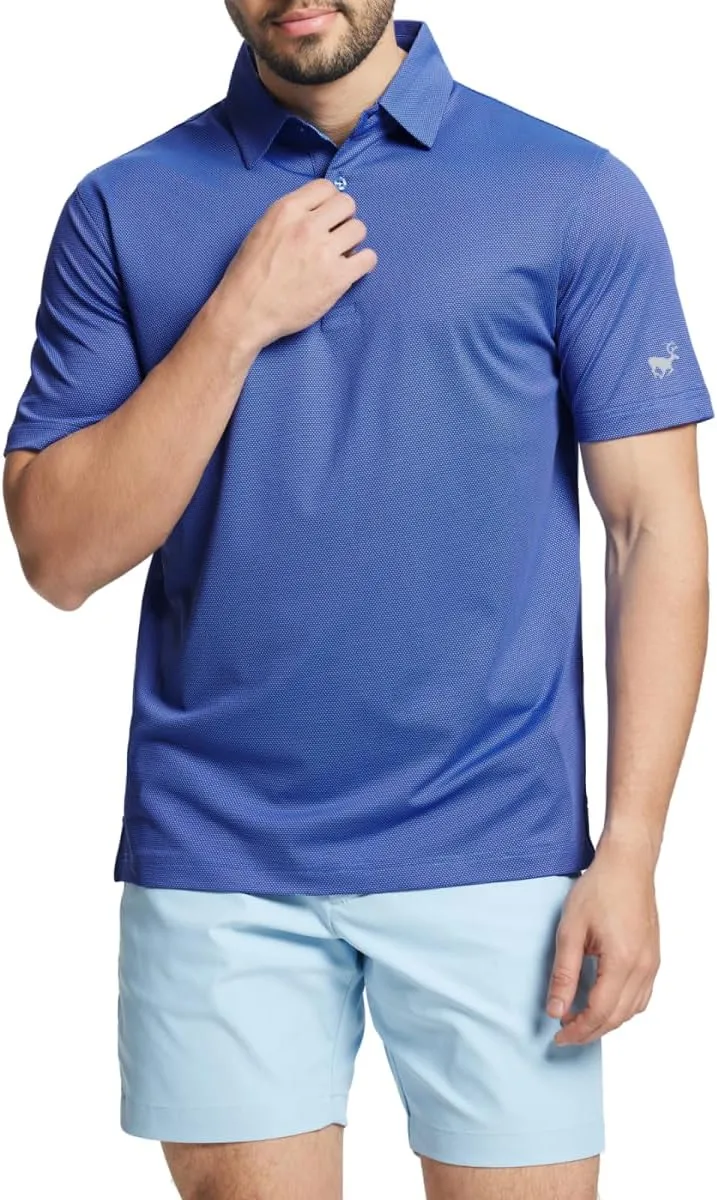Rouen Mens Polo Shirts Short Sleeve Soft Lightweight Performance Dry Fit Jacquard Casual Collared Golf Polo Shirts for Men
