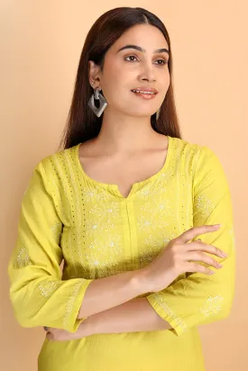 Shwet Women Parrot Green Chikankari Kurta Pants