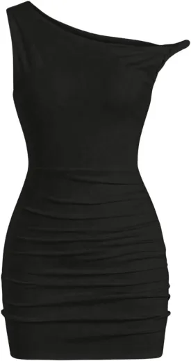 SOLY HUX Women's Summer Mini Dresses Off The Shoulder Ruched Bodycon Graduation Dress Sexy Going Out Party Club Outfits
