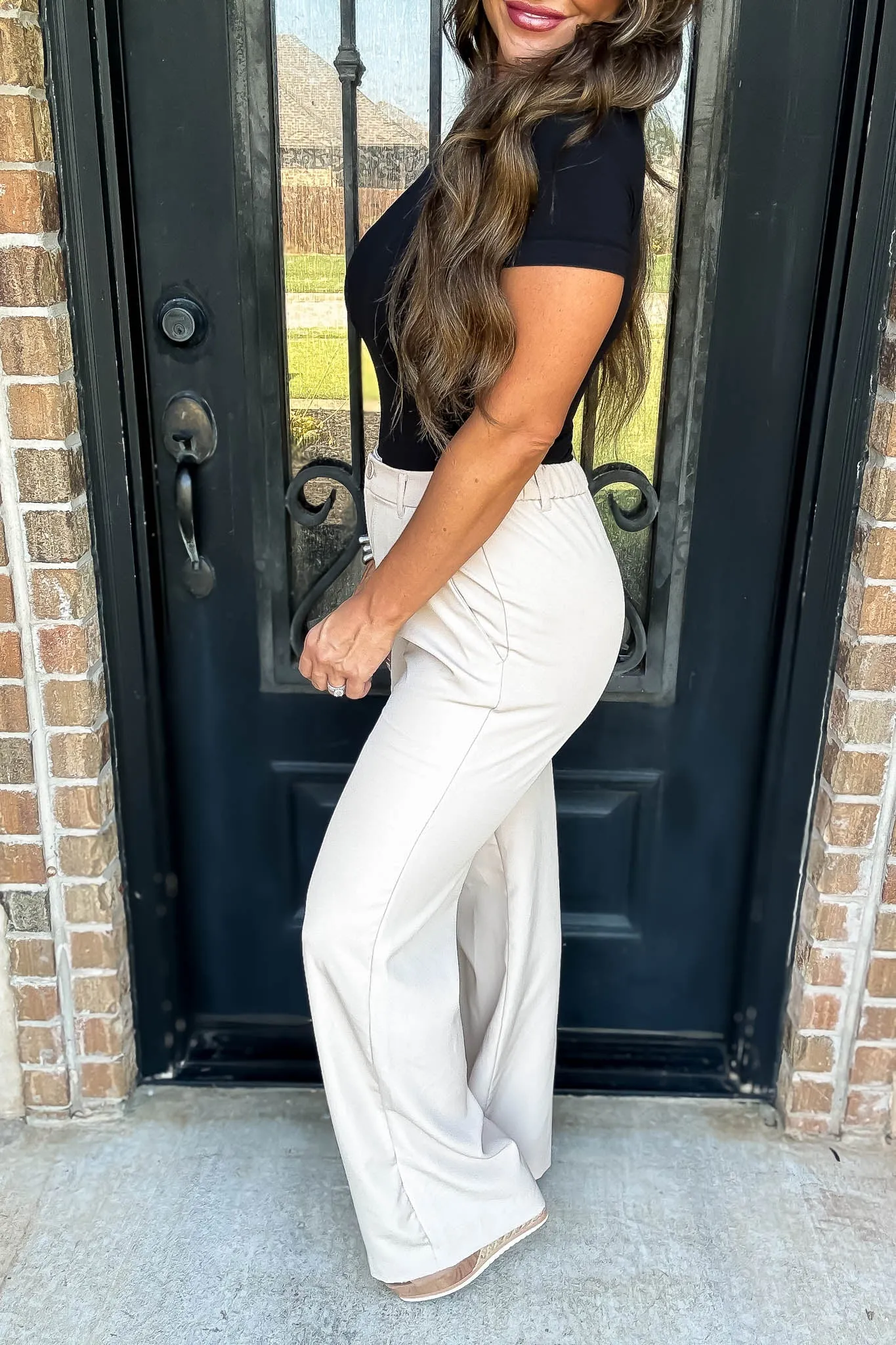 State Of Mind Beige Full-Length Vertigo Blazer Pants