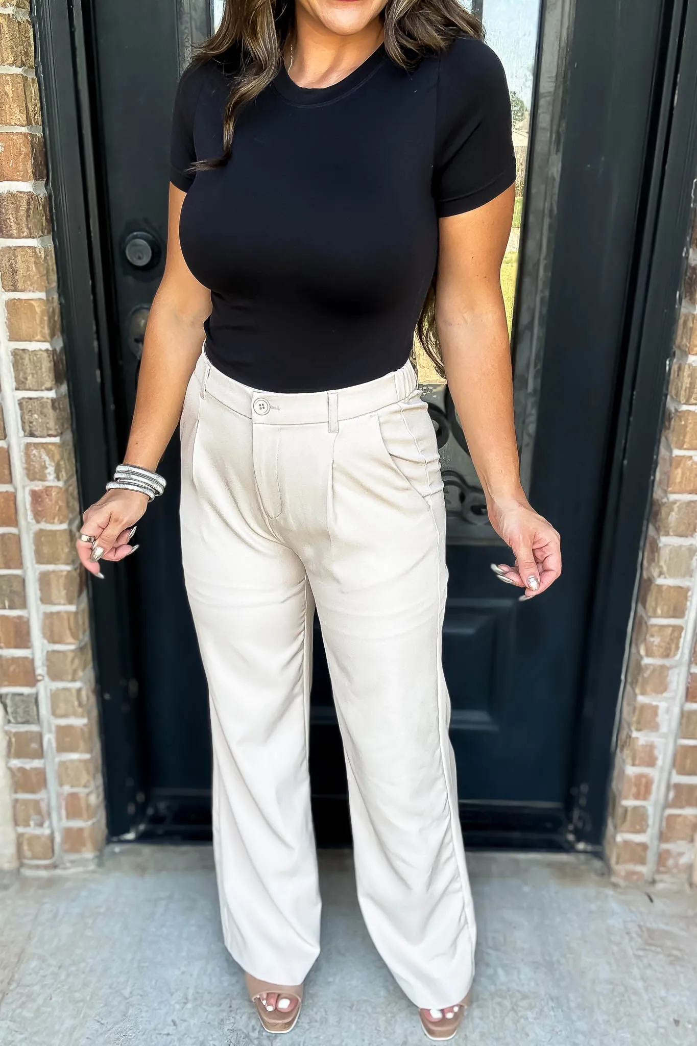 State Of Mind Beige Full-Length Vertigo Blazer Pants