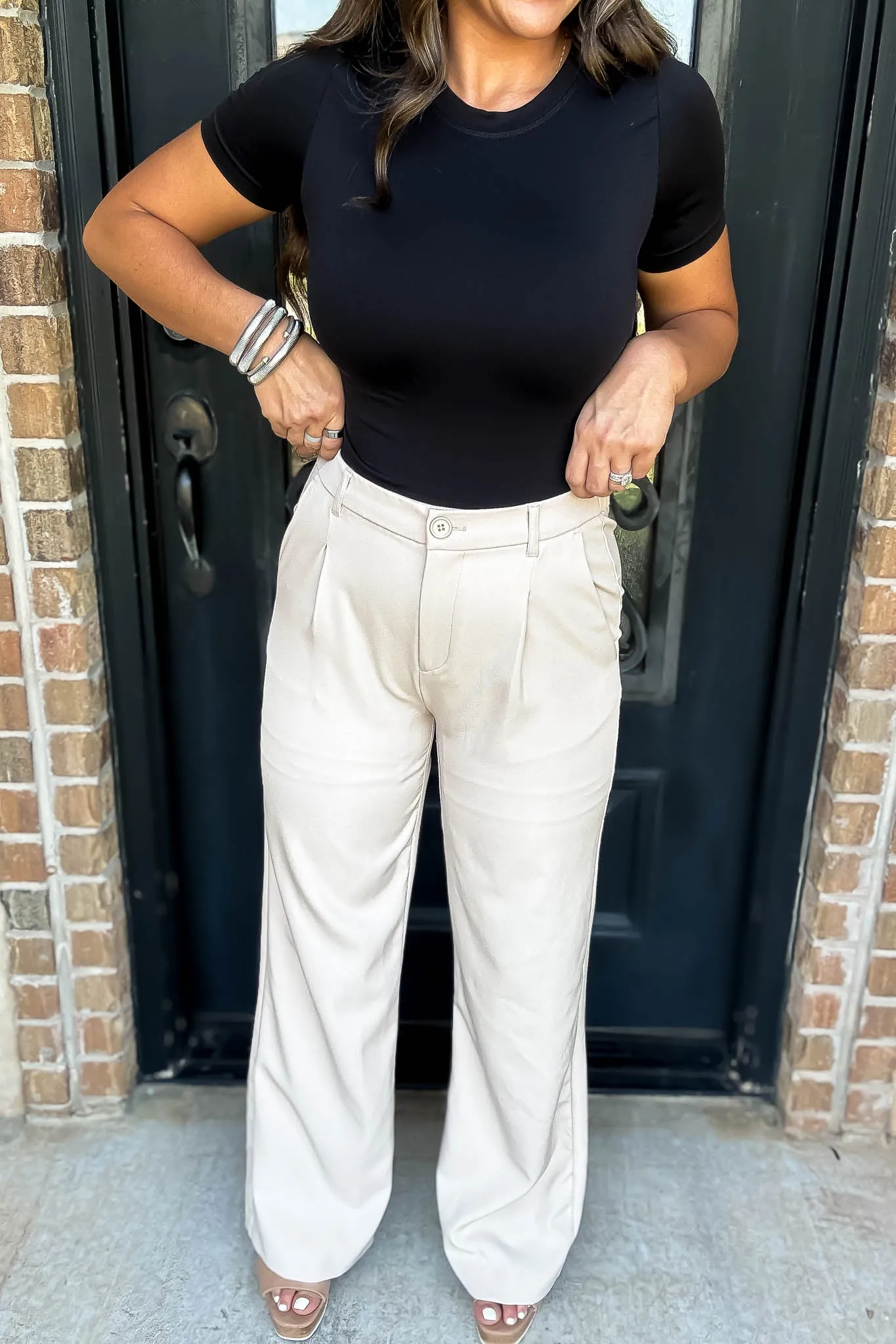 State Of Mind Beige Full-Length Vertigo Blazer Pants