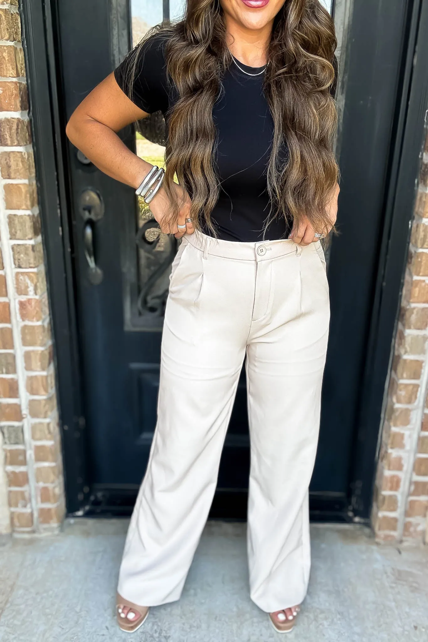 State Of Mind Beige Full-Length Vertigo Blazer Pants