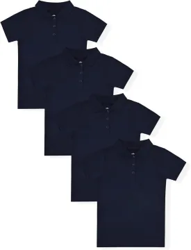 Studio 3 Girls' 4-Pack Soft Jersey Short Sleeve Polo Shirts