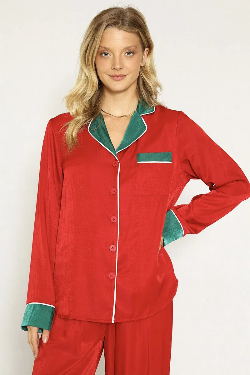 Textured Satin Holiday Pajama Set