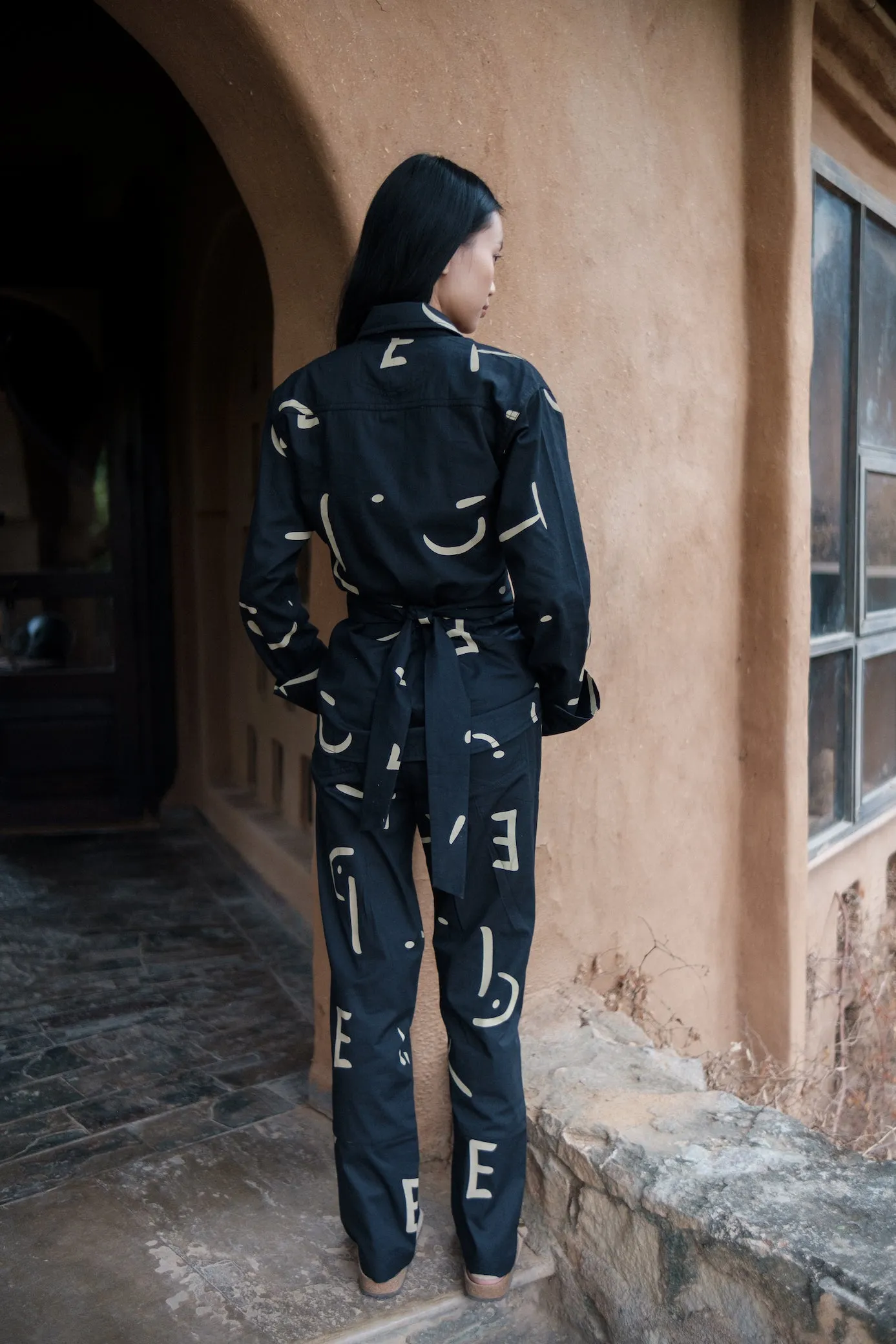 The Terra Tribe Black Line Printed Sandra Straight Pants