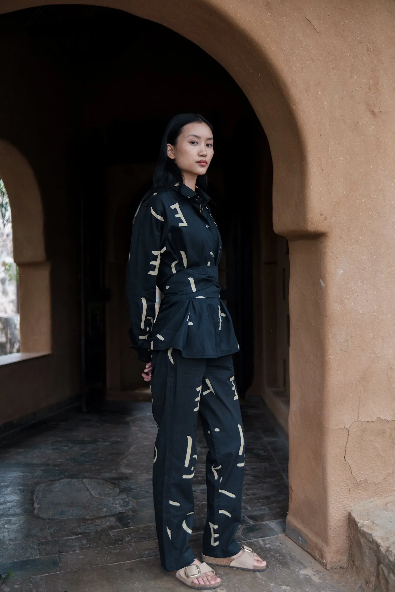 The Terra Tribe Black Line Printed Sandra Straight Pants
