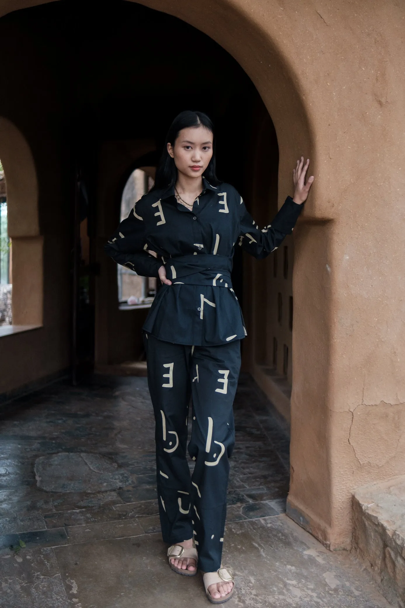 The Terra Tribe Black Line Printed Sandra Straight Pants