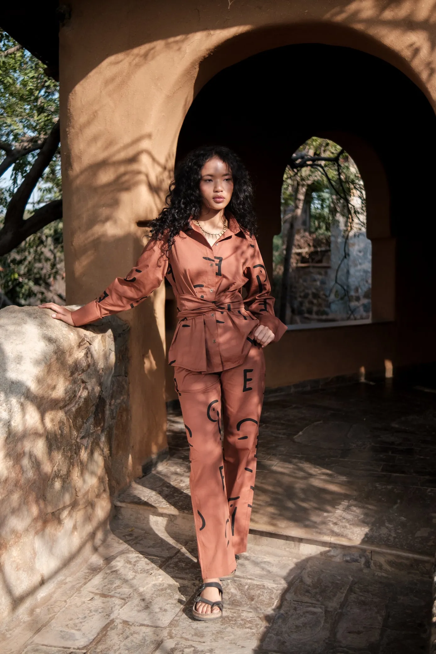 The Terra Tribe Copper Line Printed Sandra Straight Pants