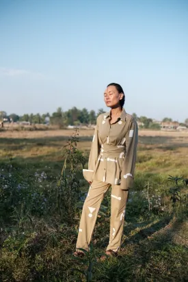 The Terra Tribe Khaki Triangle Printed Sandra Straight Pants