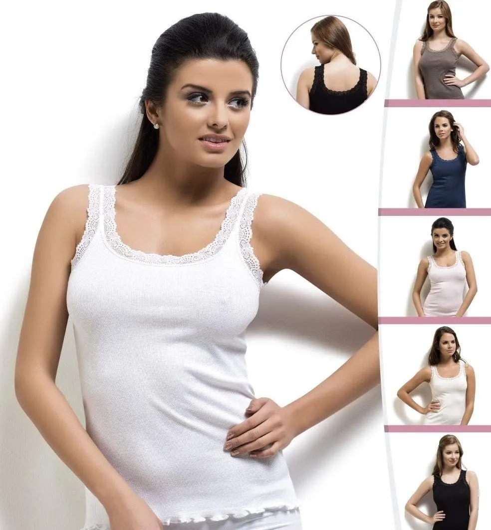 VAVONNE Lace Camisole Tank Tops for Women, Soft Stretch Ribbed Cotton Cami