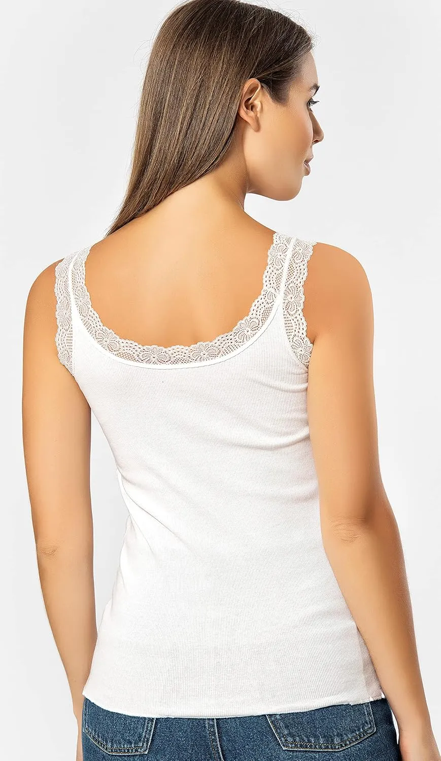VAVONNE Lace Camisole Tank Tops for Women, Soft Stretch Ribbed Cotton Cami