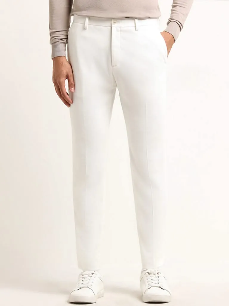 WES Formals Off-White Mid Rise Slim Tapered Fit Trousers