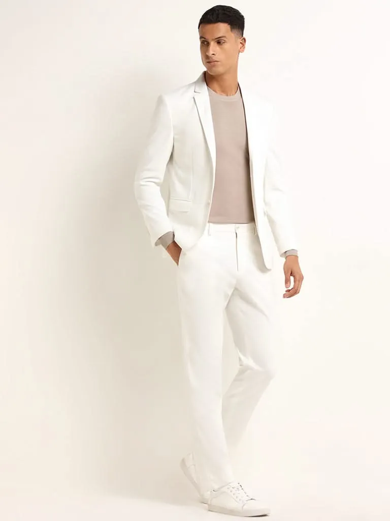 WES Formals Off-White Mid Rise Slim Tapered Fit Trousers