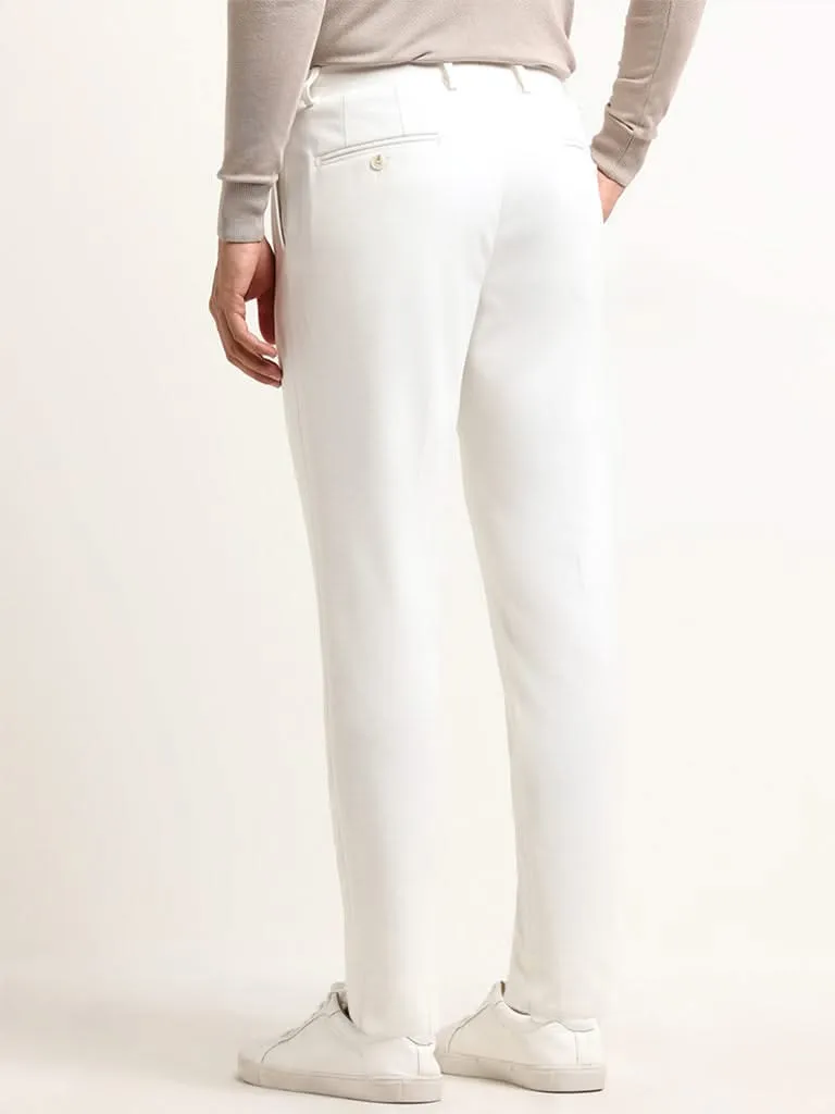 WES Formals Off-White Mid Rise Slim Tapered Fit Trousers