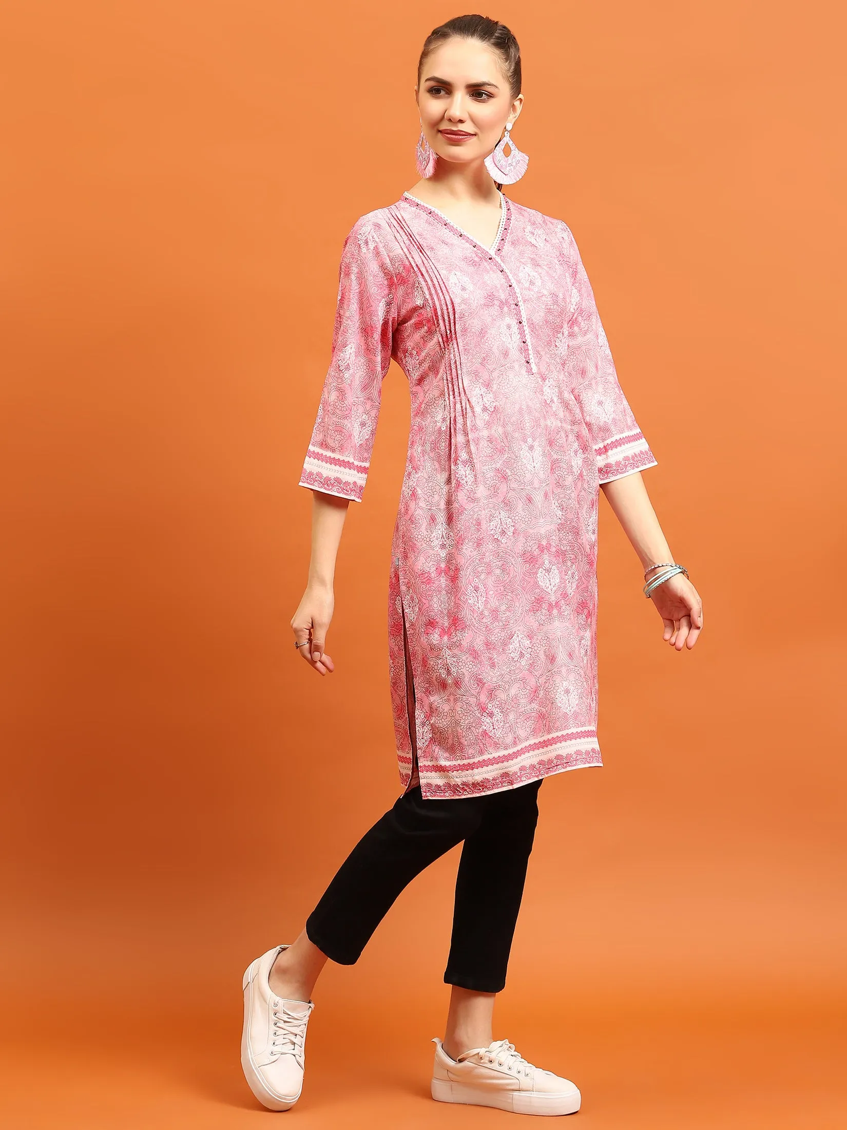 Women Pink Ornamental Printed Kurti