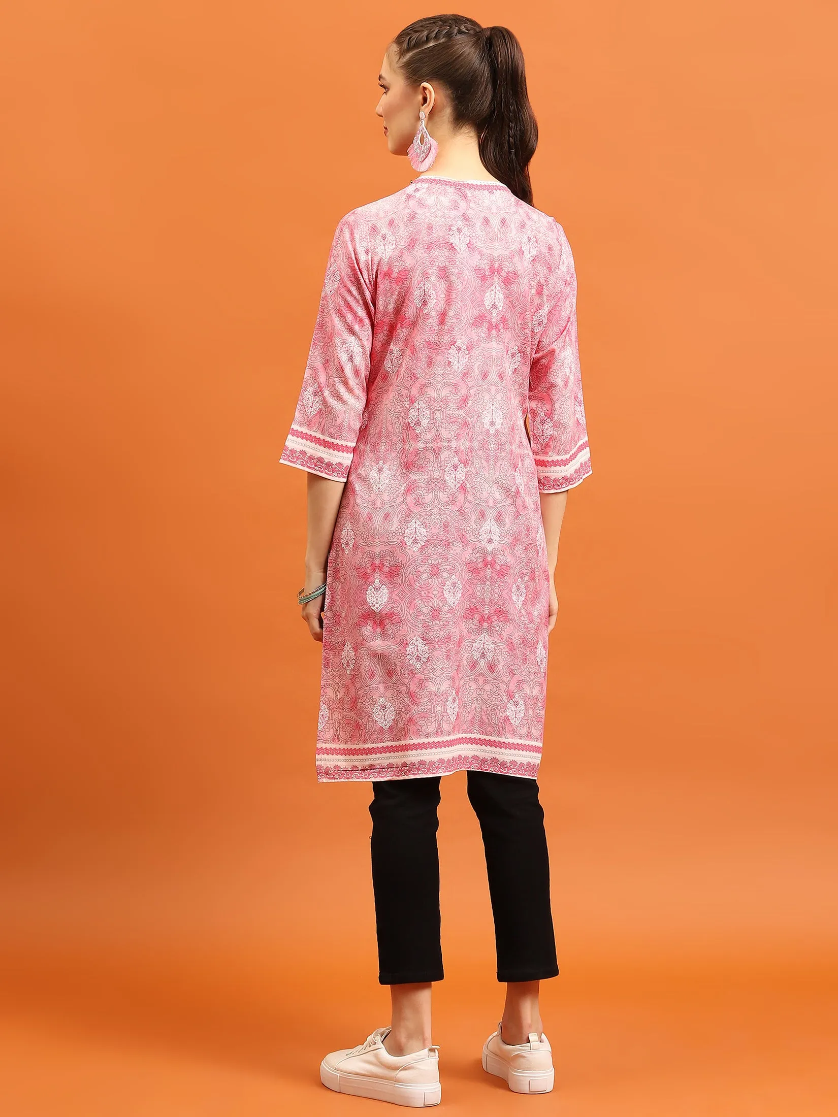 Women Pink Ornamental Printed Kurti