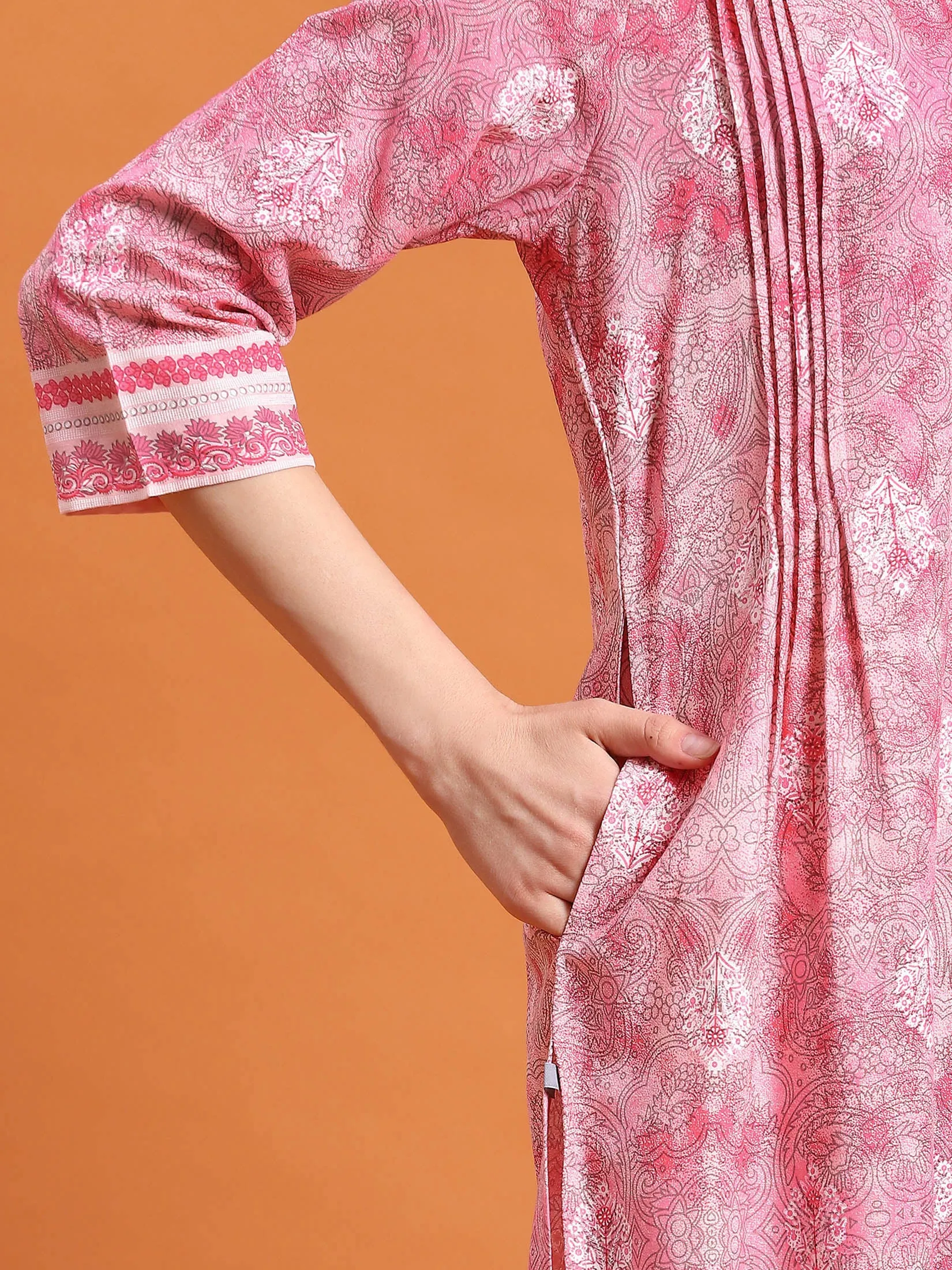 Women Pink Ornamental Printed Kurti