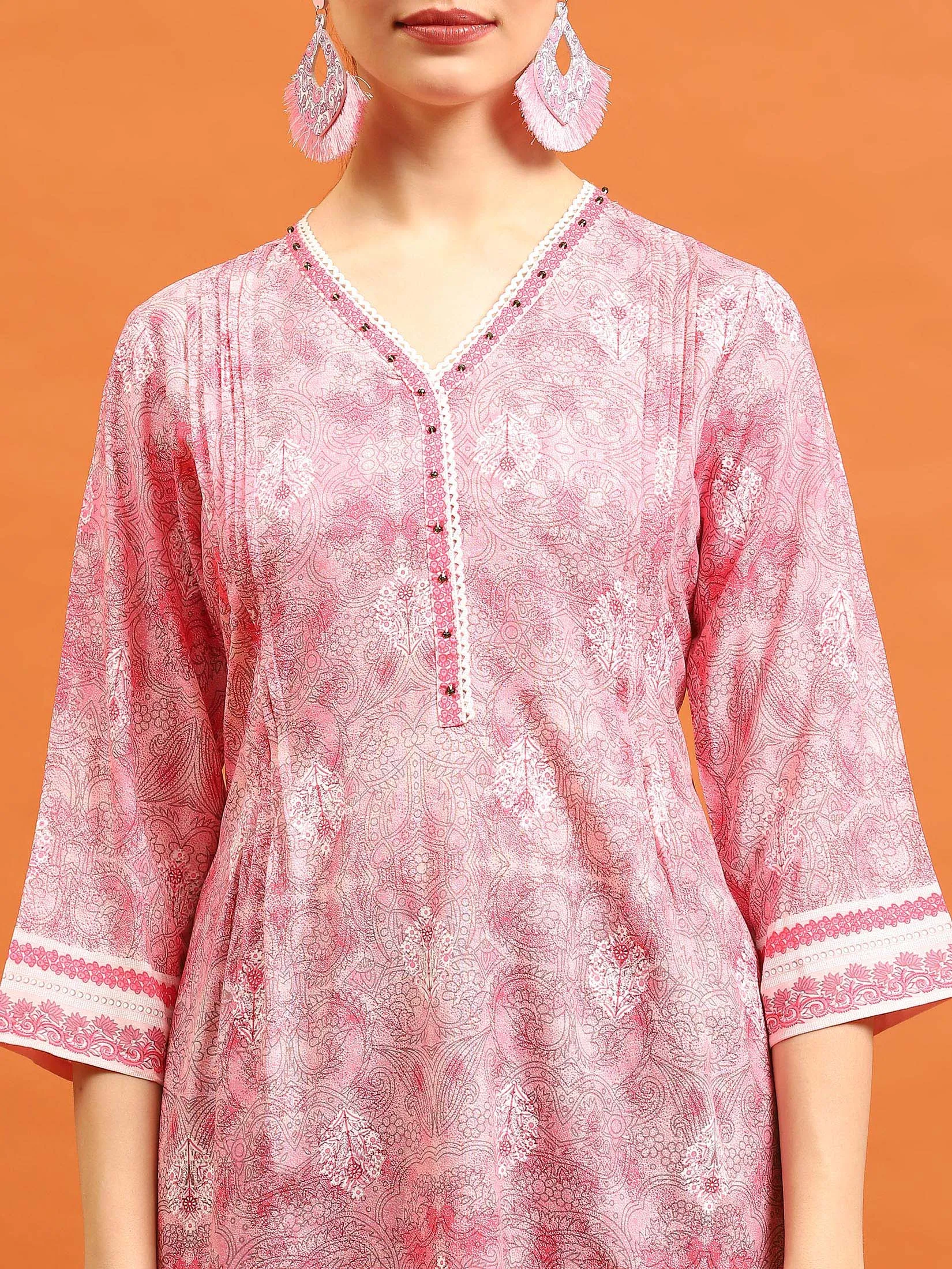 Women Pink Ornamental Printed Kurti
