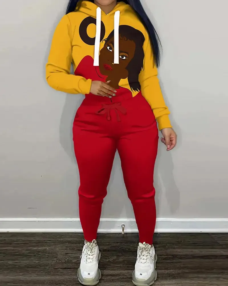 Women Two Piece Outfit Casual Hooded Tops Sweater*