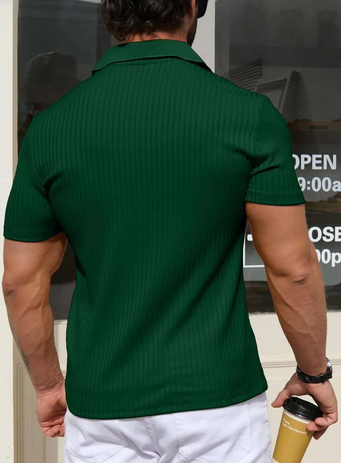 YTD Men's Muscle V Neck Polo Shirts Slim Fit Solid Short Sleeve Golf T-Shirts Ribbed Knit Soft Tees